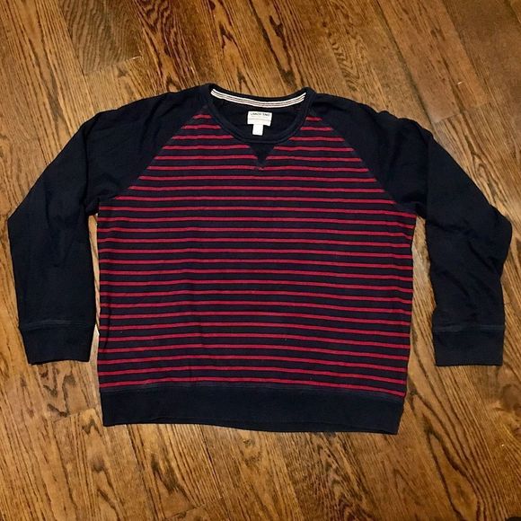 Mens Navy and Red Striped Raglan Long Sleeve Pullover - Picture 8 of 12